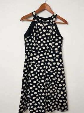 Loft Navy White Polka Dot Fitted Halter Dress size 2 Garden Party Travel